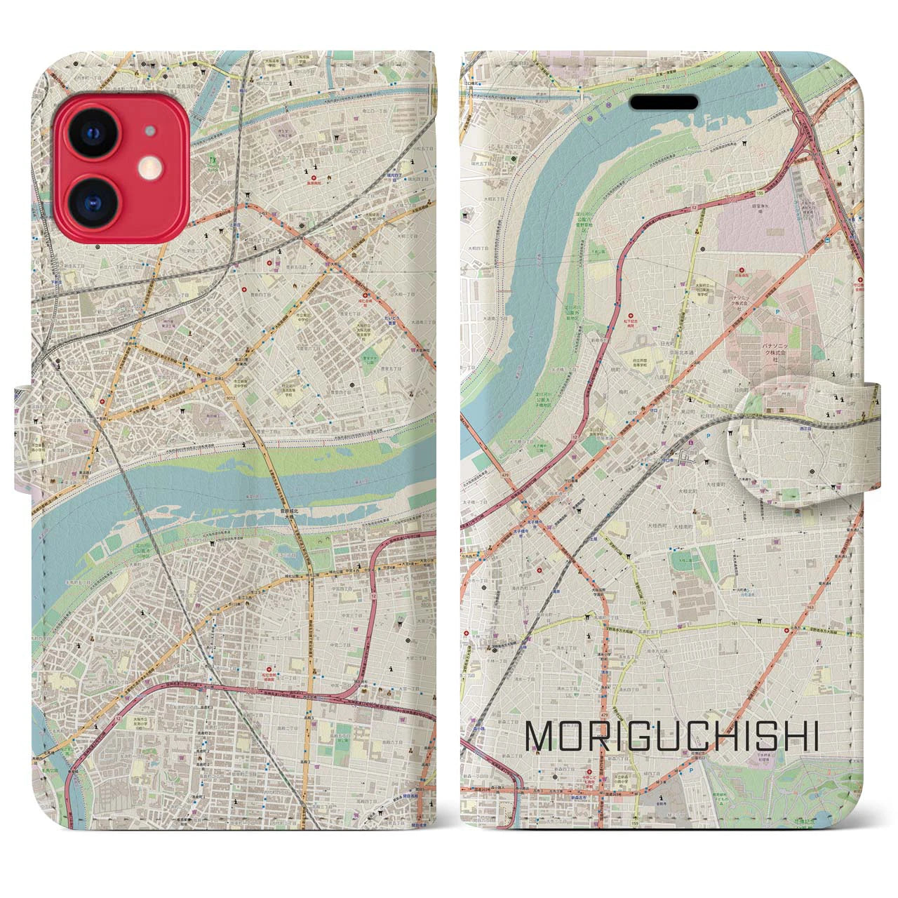 【守口市(大阪府)】地図柄iPhoneケース(手帳タイプ)ナチュラル・iPhone 11 用