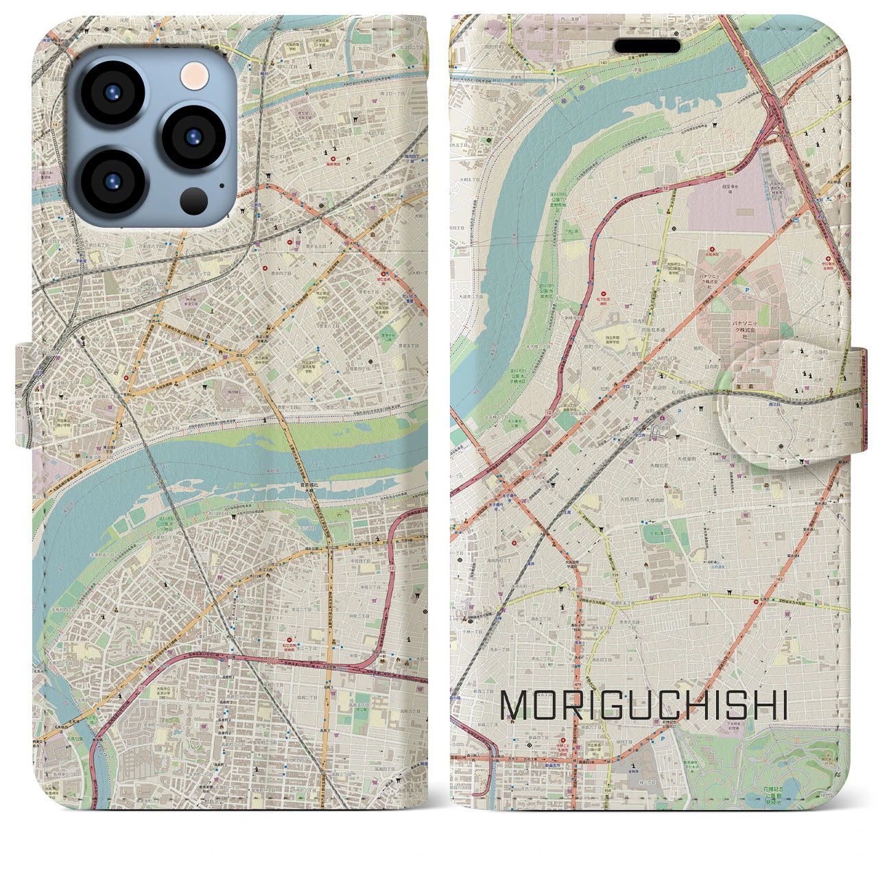 【守口市(大阪府)】地図柄iPhoneケース(手帳タイプ)ナチュラル・iPhone 13 Pro Max 用
