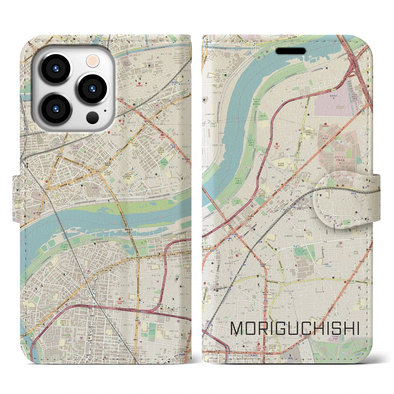【守口市(大阪府)】地図柄iPhoneケース(手帳タイプ)ナチュラル・iPhone 13 Pro 用