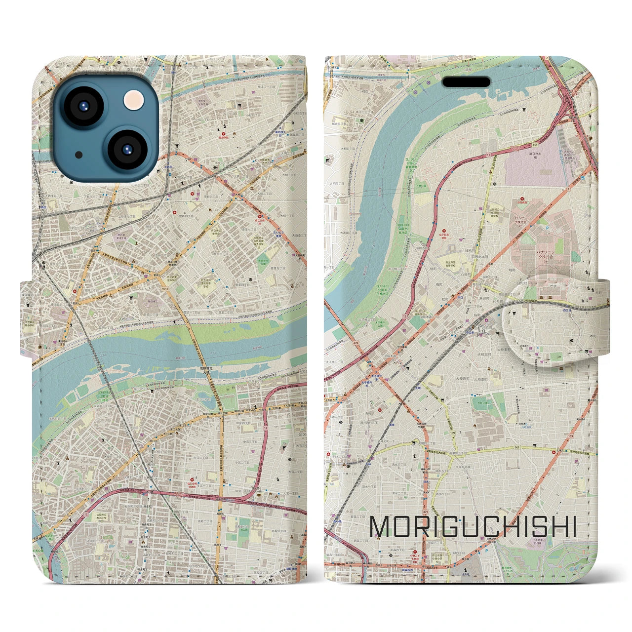 【守口市(大阪府)】地図柄iPhoneケース(手帳タイプ)ナチュラル・iPhone 13 用