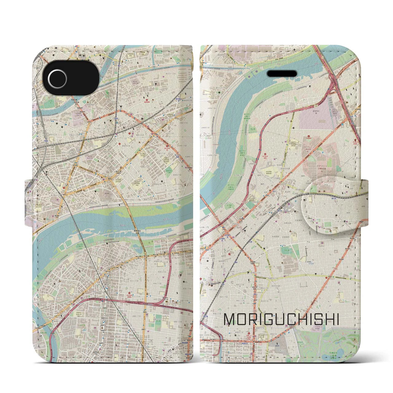 【守口市(大阪府)】地図柄iPhoneケース(手帳タイプ)ナチュラル・iPhone SE(第3 / 第2世代) / 8 / 7 / 6s / 6 用