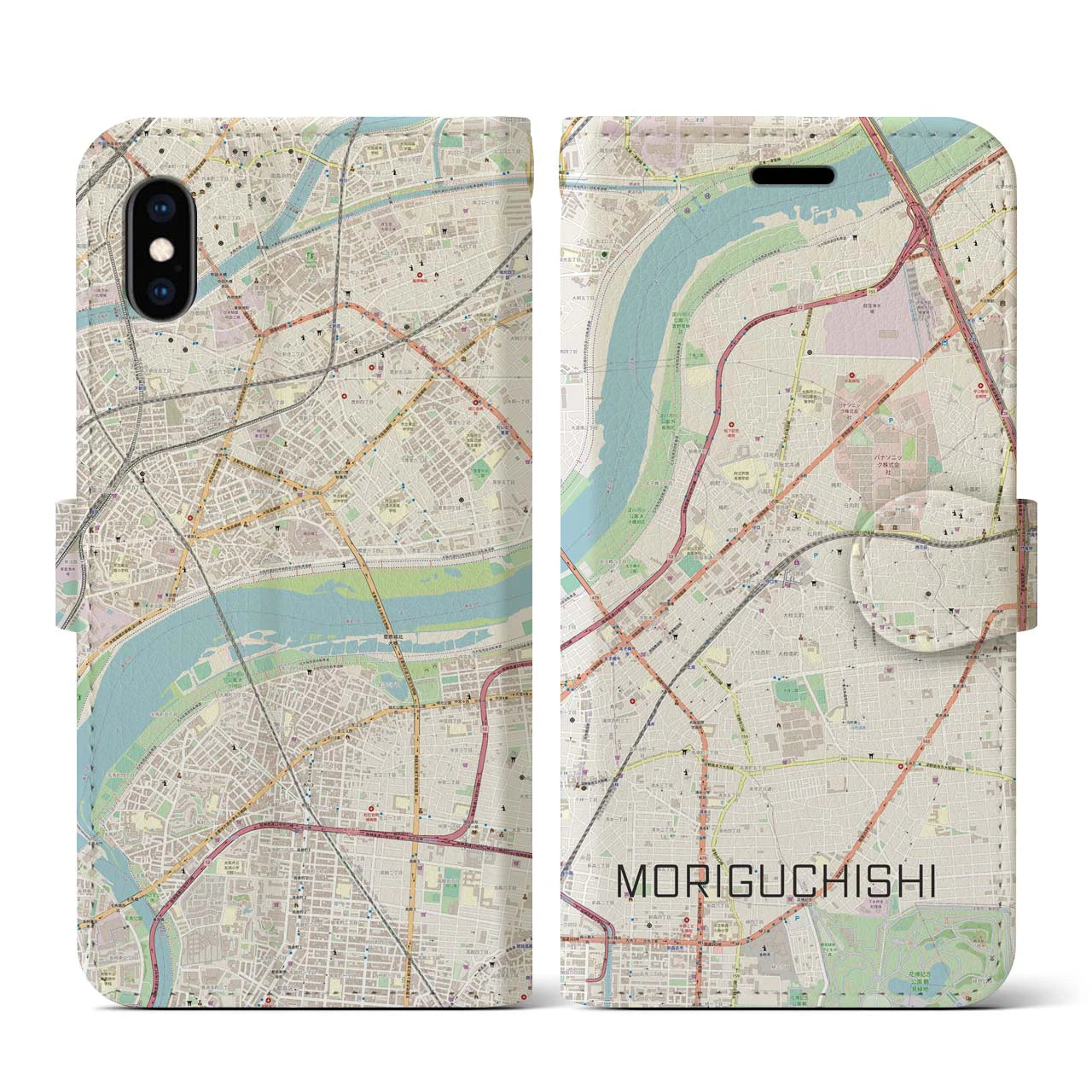 【守口市(大阪府)】地図柄iPhoneケース(手帳タイプ)ナチュラル・iPhone XS / X 用