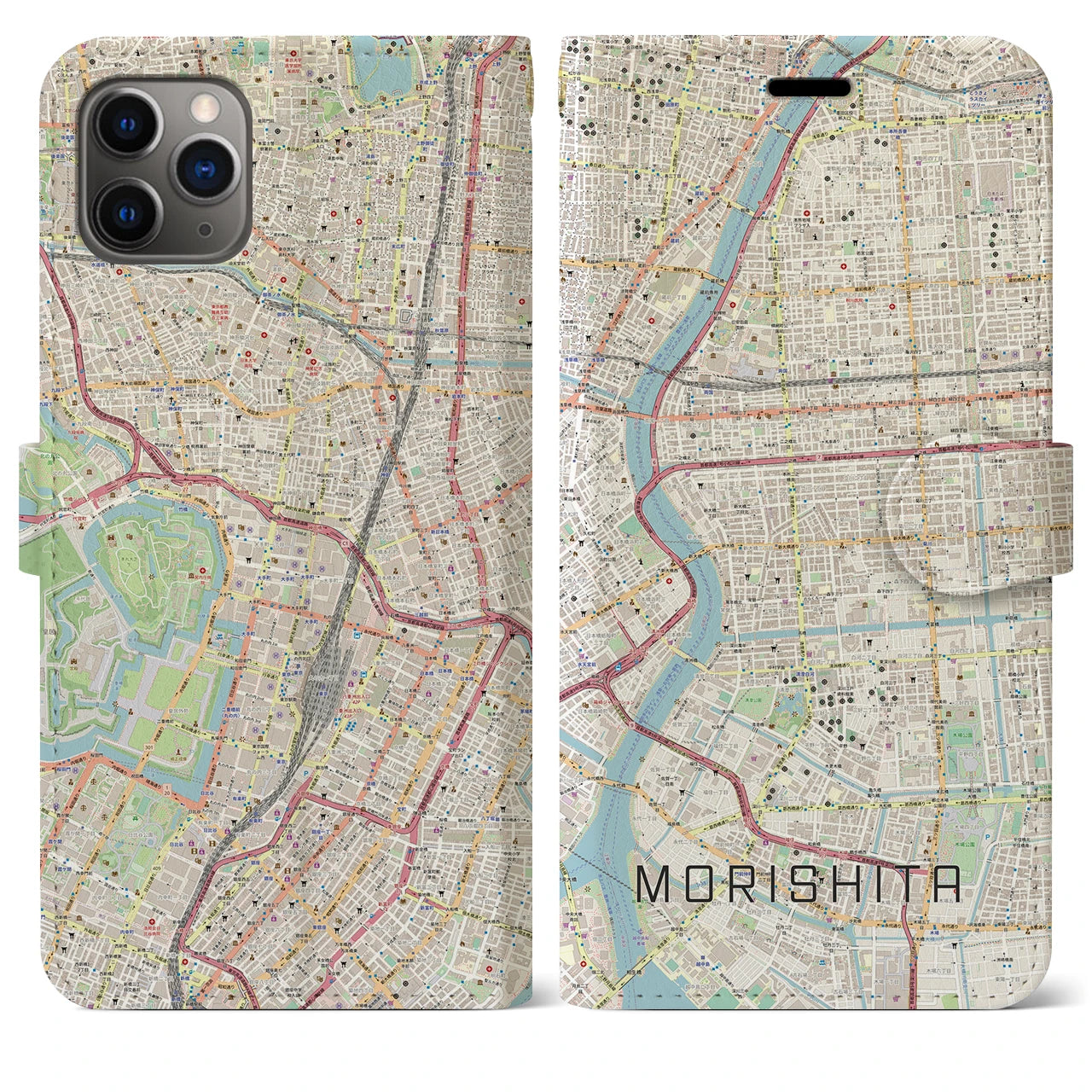 【森下(東京都)】地図柄iPhoneケース(手帳タイプ)ナチュラル・iPhone 11 Pro Max 用