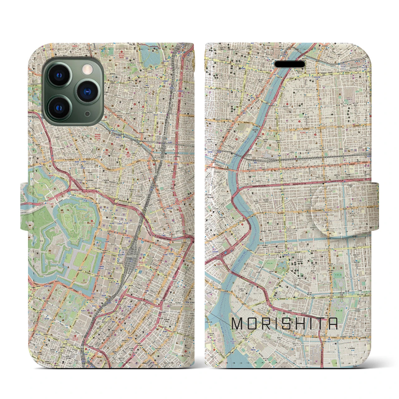 【森下(東京都)】地図柄iPhoneケース(手帳タイプ)ナチュラル・iPhone 11 Pro 用
