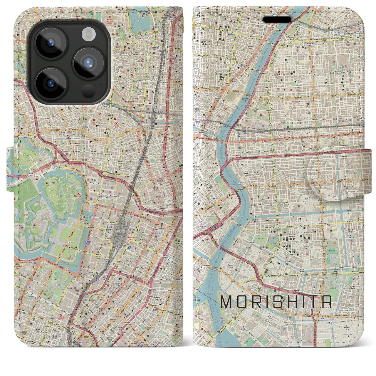 【森下(東京都)】地図柄iPhoneケース(手帳タイプ)ナチュラル・iPhone 15 Pro Max 用