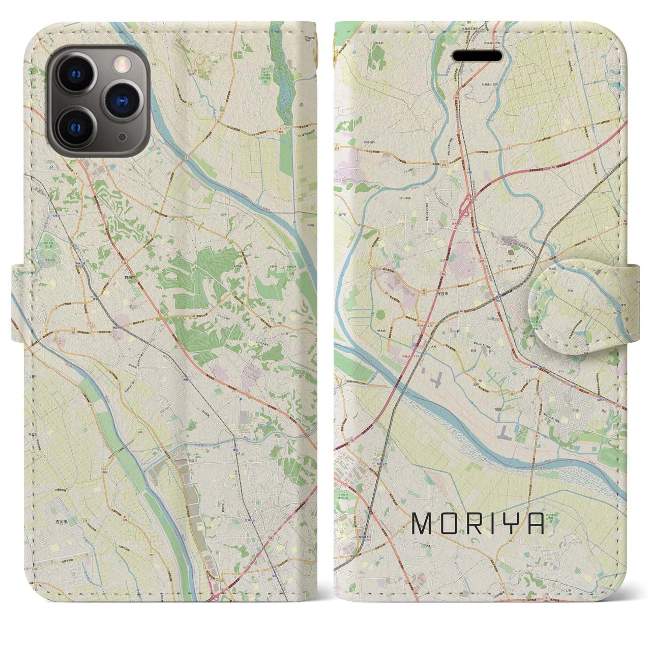 【守谷(茨城県)】地図柄iPhoneケース(手帳タイプ)ナチュラル・iPhone 11 Pro Max 用