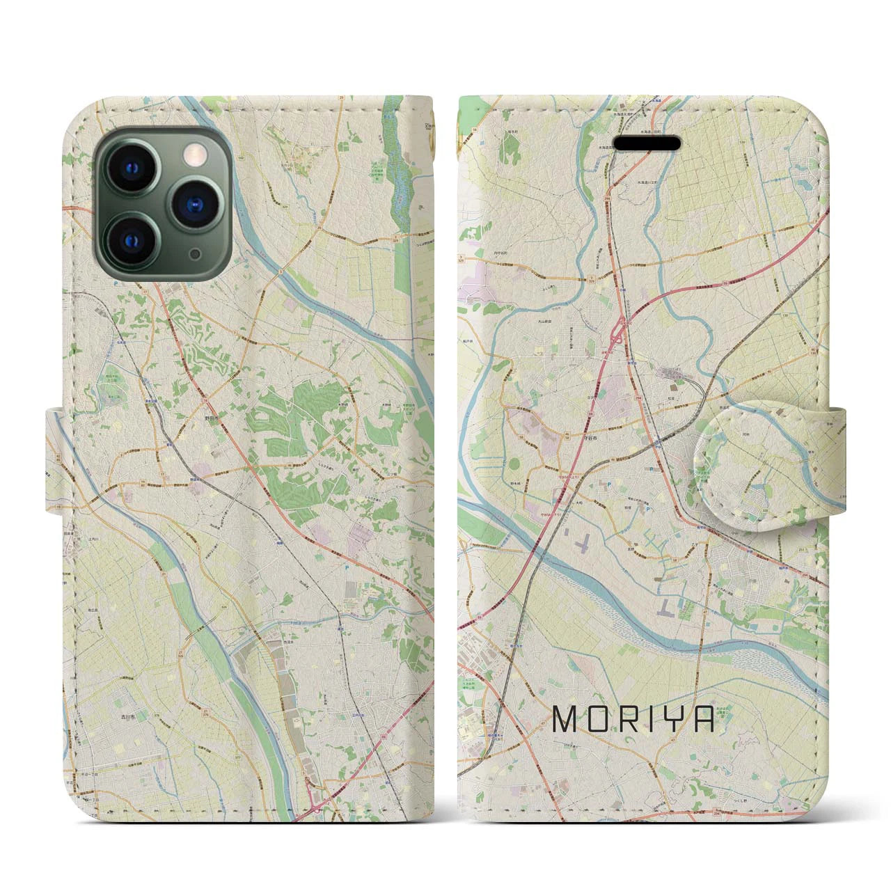 【守谷(茨城県)】地図柄iPhoneケース(手帳タイプ)ナチュラル・iPhone 11 Pro 用