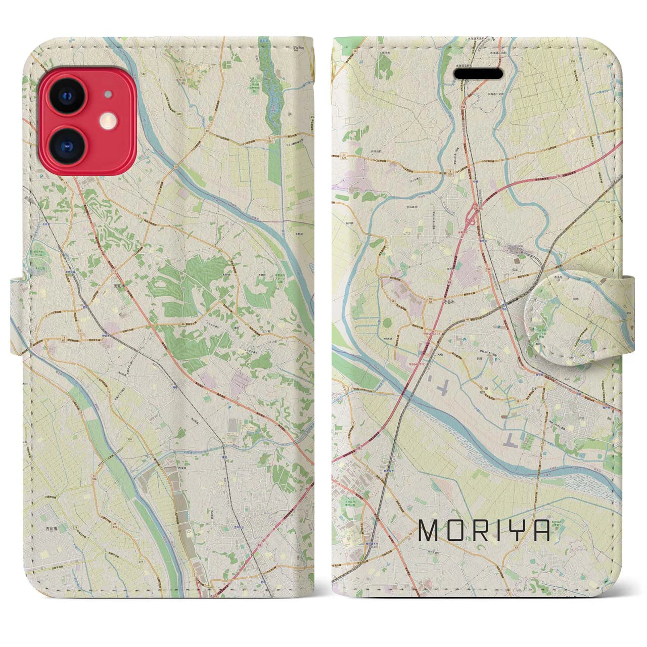 【守谷(茨城県)】地図柄iPhoneケース(手帳タイプ)ナチュラル・iPhone 11 用