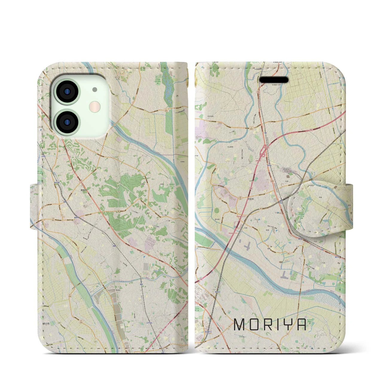 【守谷(茨城県)】地図柄iPhoneケース(手帳タイプ)ナチュラル・iPhone 12 mini 用