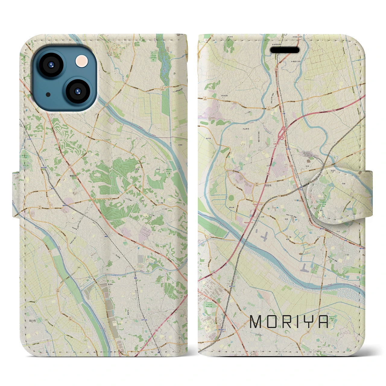 【守谷(茨城県)】地図柄iPhoneケース(手帳タイプ)ナチュラル・iPhone 13 用