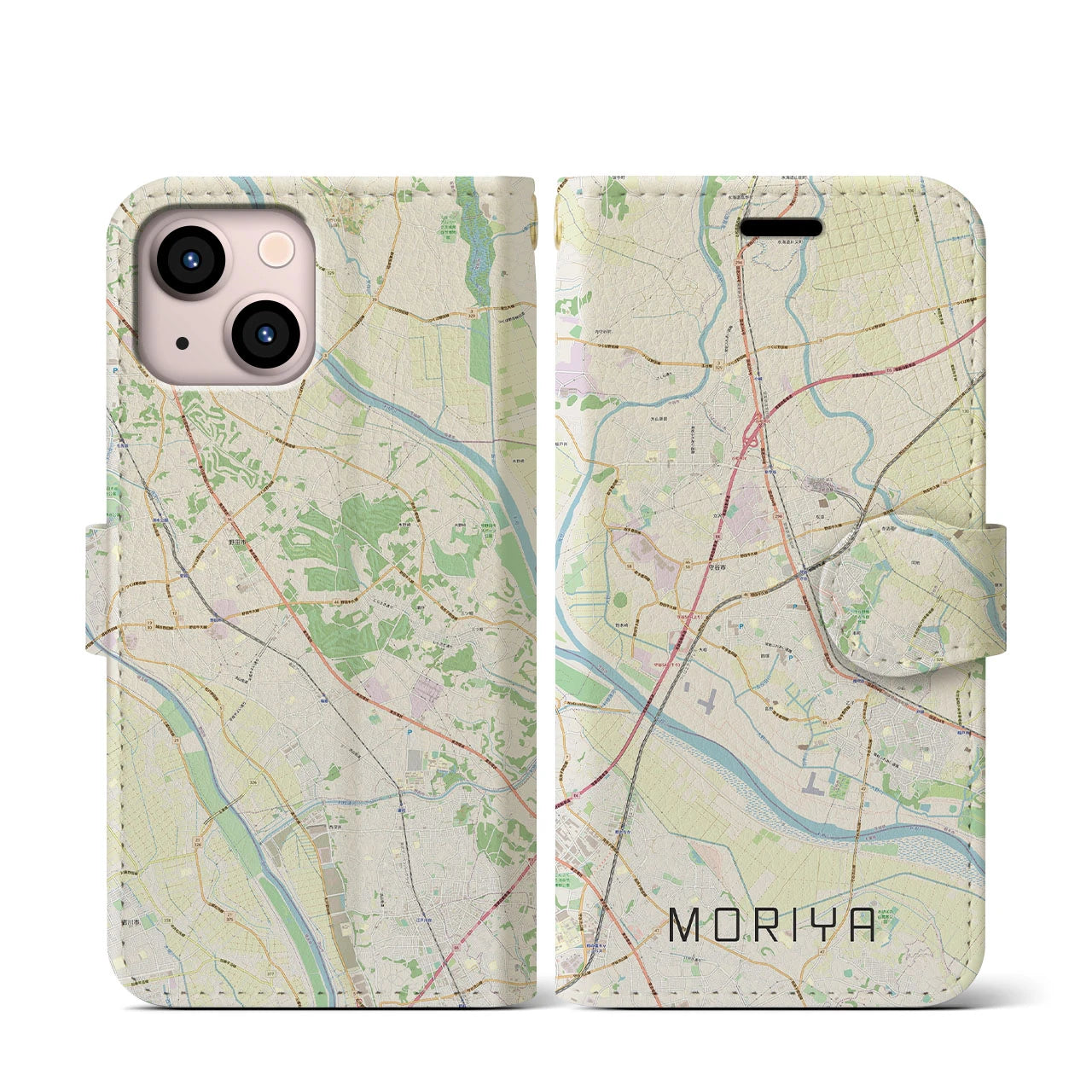 【守谷(茨城県)】地図柄iPhoneケース(手帳タイプ)ナチュラル・iPhone 13 mini 用