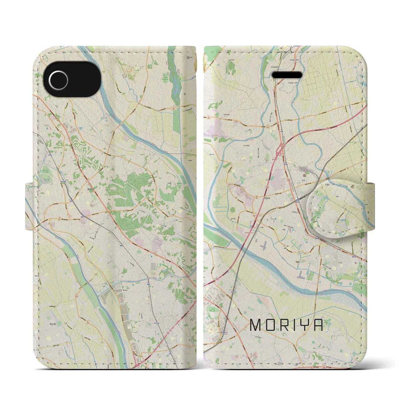 【守谷(茨城県)】地図柄iPhoneケース(手帳タイプ)ナチュラル・iPhone SE(第3 / 第2世代) / 8 / 7 / 6s / 6 用