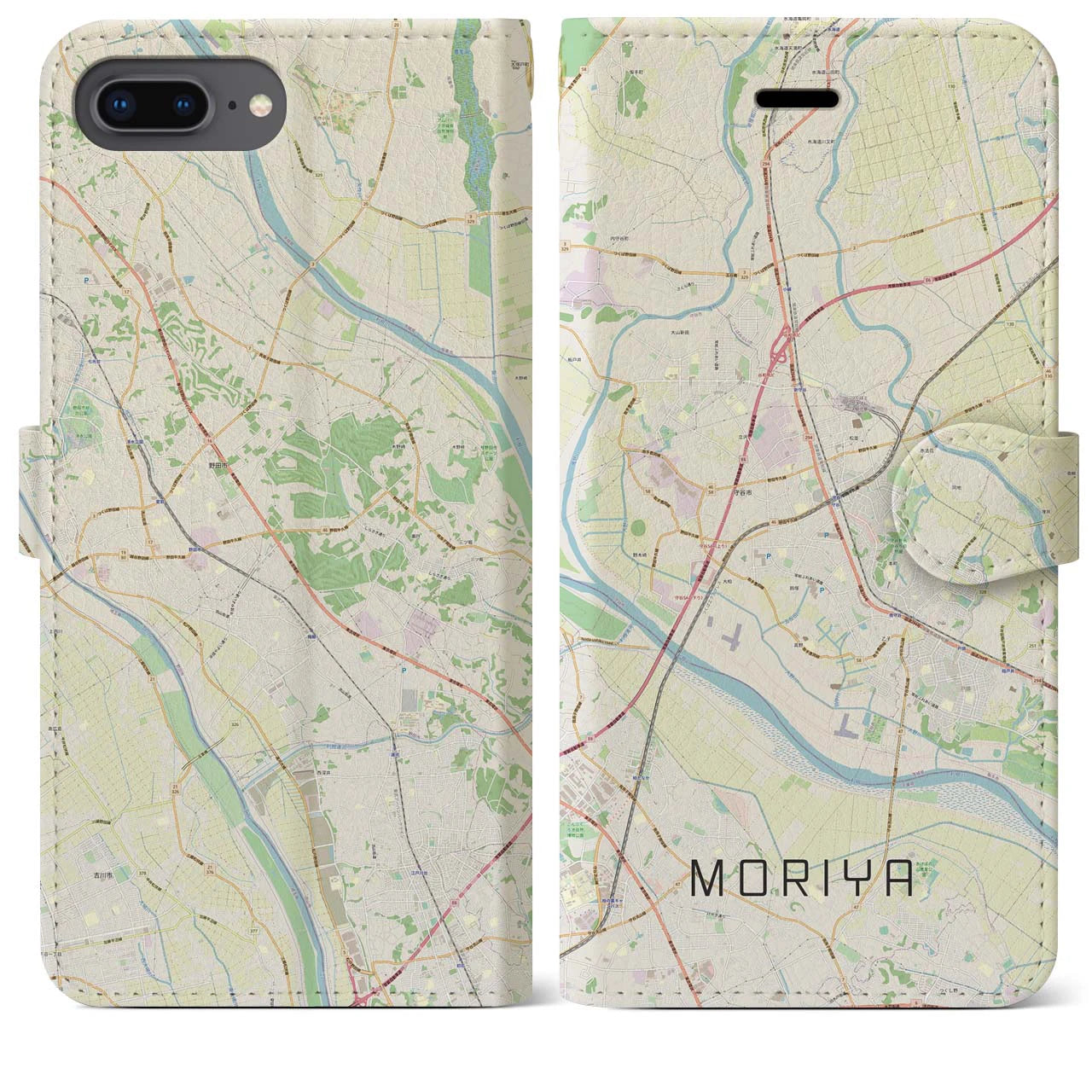 【守谷(茨城県)】地図柄iPhoneケース(手帳タイプ)ナチュラル・iPhone 8Plus /7Plus / 6sPlus / 6Plus 用