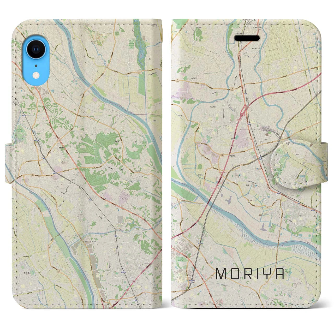 【守谷(茨城県)】地図柄iPhoneケース(手帳タイプ)ナチュラル・iPhone XR 用