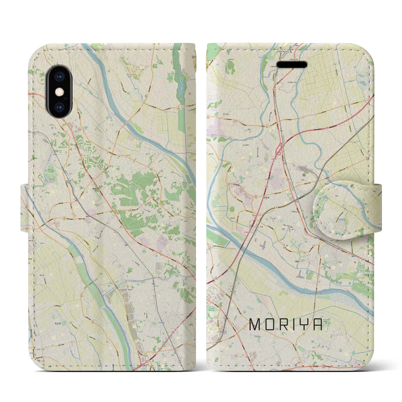 【守谷(茨城県)】地図柄iPhoneケース(手帳タイプ)ナチュラル・iPhone XS / X 用