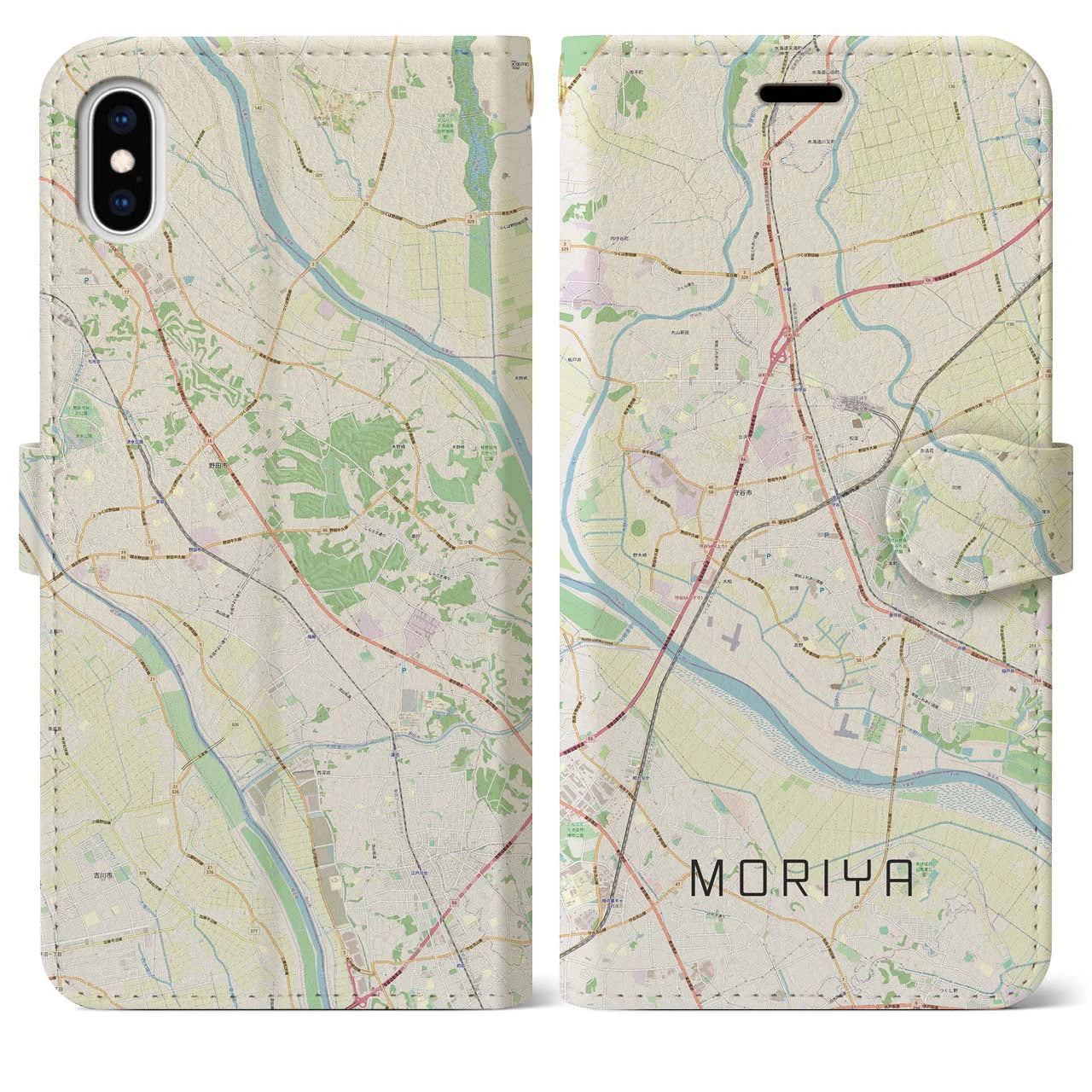 【守谷(茨城県)】地図柄iPhoneケース(手帳タイプ)ナチュラル・iPhone XS Max 用