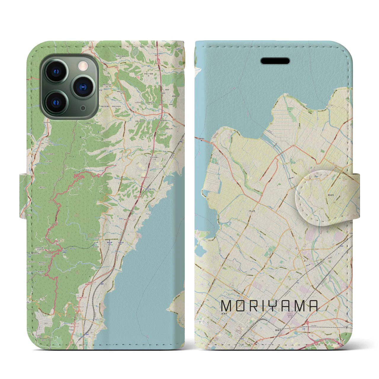 【守山(滋賀県)】地図柄iPhoneケース(手帳タイプ)ナチュラル・iPhone 11 Pro 用