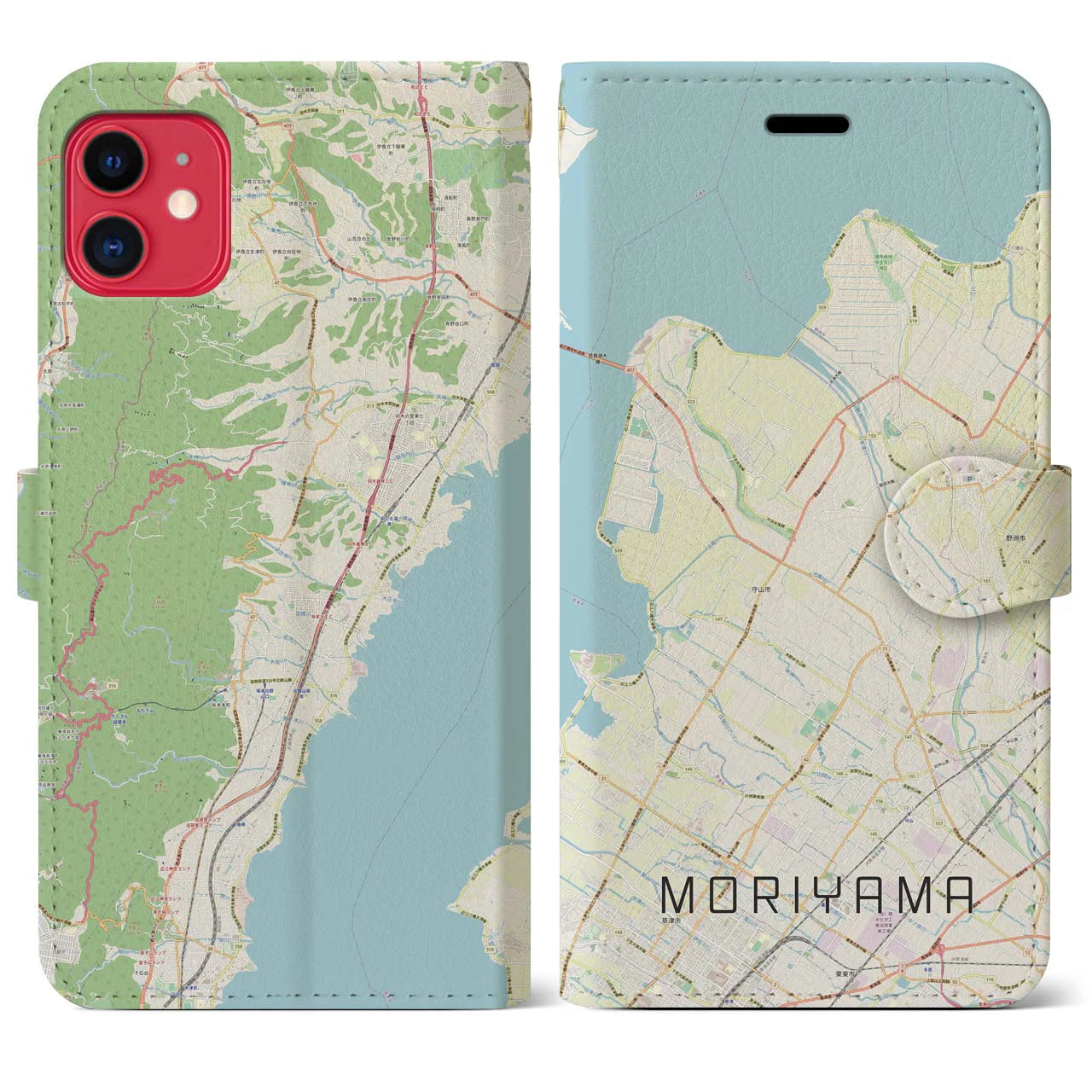 【守山(滋賀県)】地図柄iPhoneケース(手帳タイプ)ナチュラル・iPhone 11 用