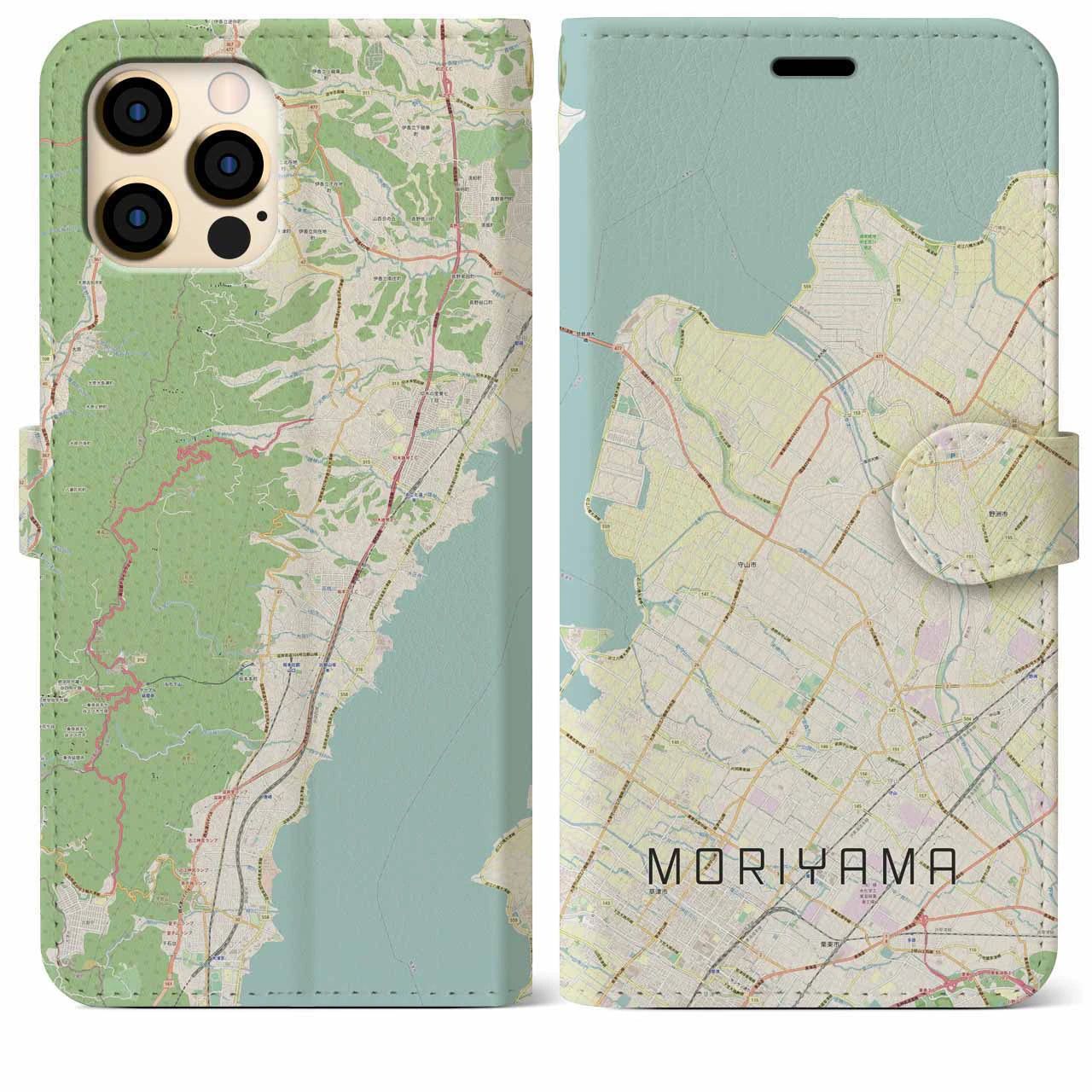 【守山(滋賀県)】地図柄iPhoneケース(手帳タイプ)ナチュラル・iPhone 12 Pro Max 用
