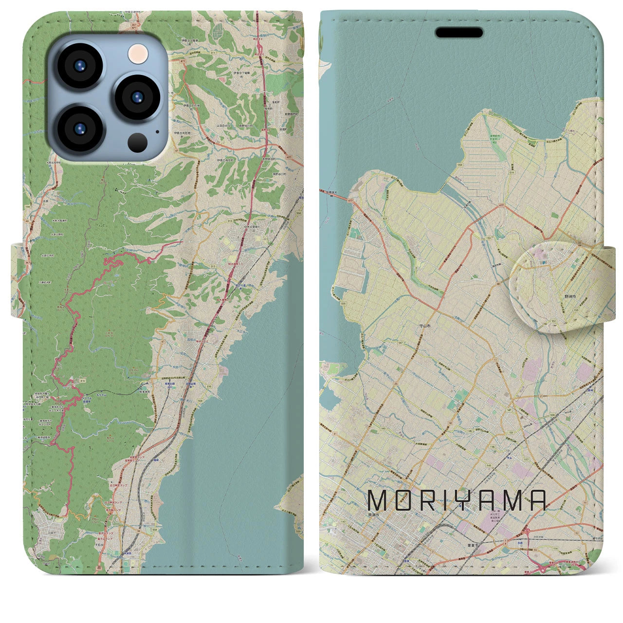 【守山(滋賀県)】地図柄iPhoneケース(手帳タイプ)ナチュラル・iPhone 13 Pro Max 用
