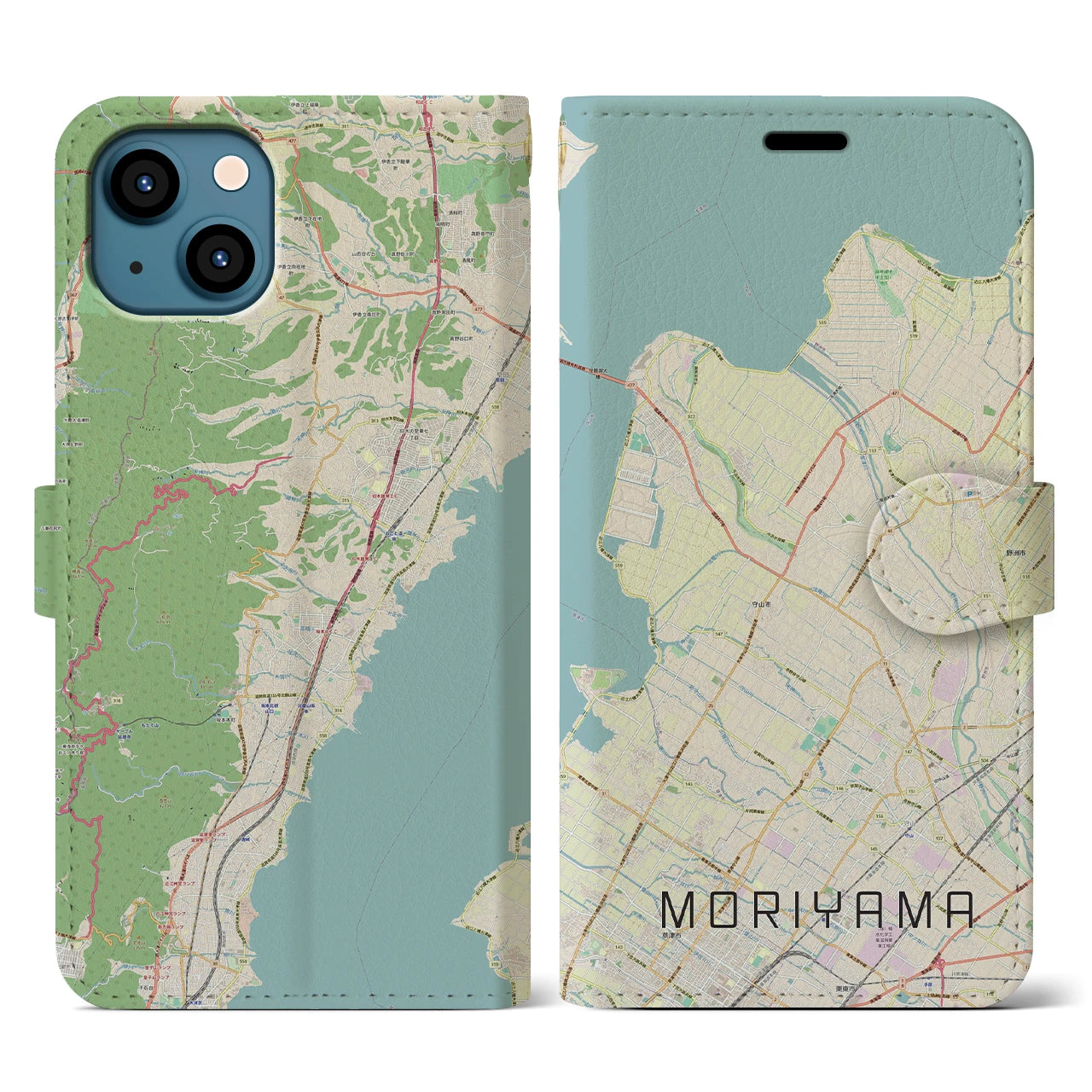 【守山(滋賀県)】地図柄iPhoneケース(手帳タイプ)ナチュラル・iPhone 13 用