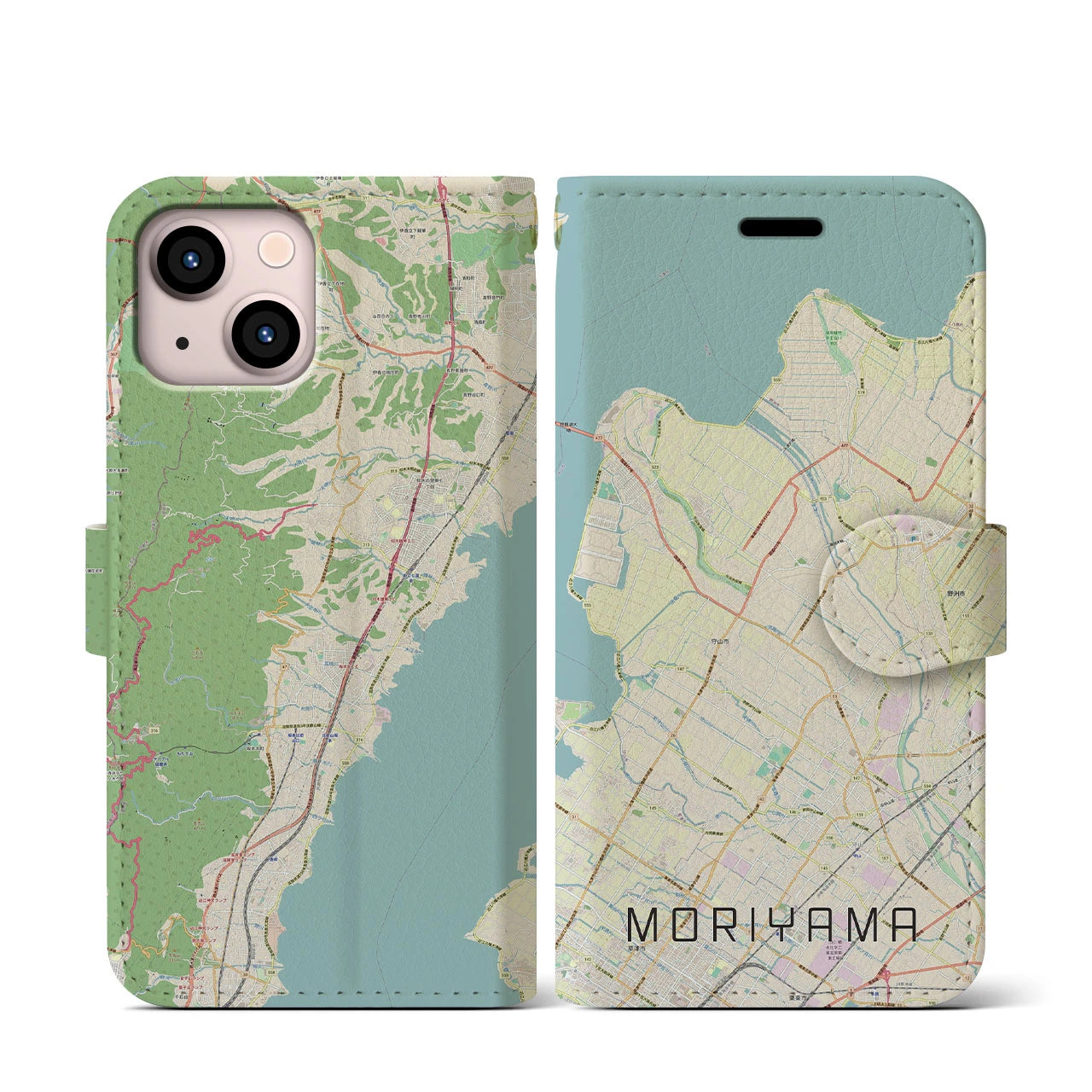 【守山(滋賀県)】地図柄iPhoneケース(手帳タイプ)ナチュラル・iPhone 13 mini 用