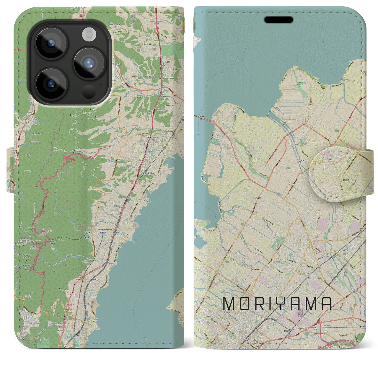 【守山(滋賀県)】地図柄iPhoneケース(手帳タイプ)ナチュラル・iPhone 15 Pro Max 用
