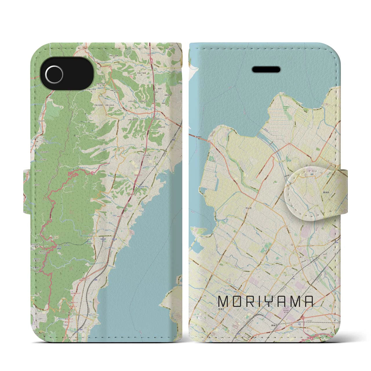 【守山(滋賀県)】地図柄iPhoneケース(手帳タイプ)ナチュラル・iPhone SE(第3 / 第2世代) / 8 / 7 / 6s / 6 用