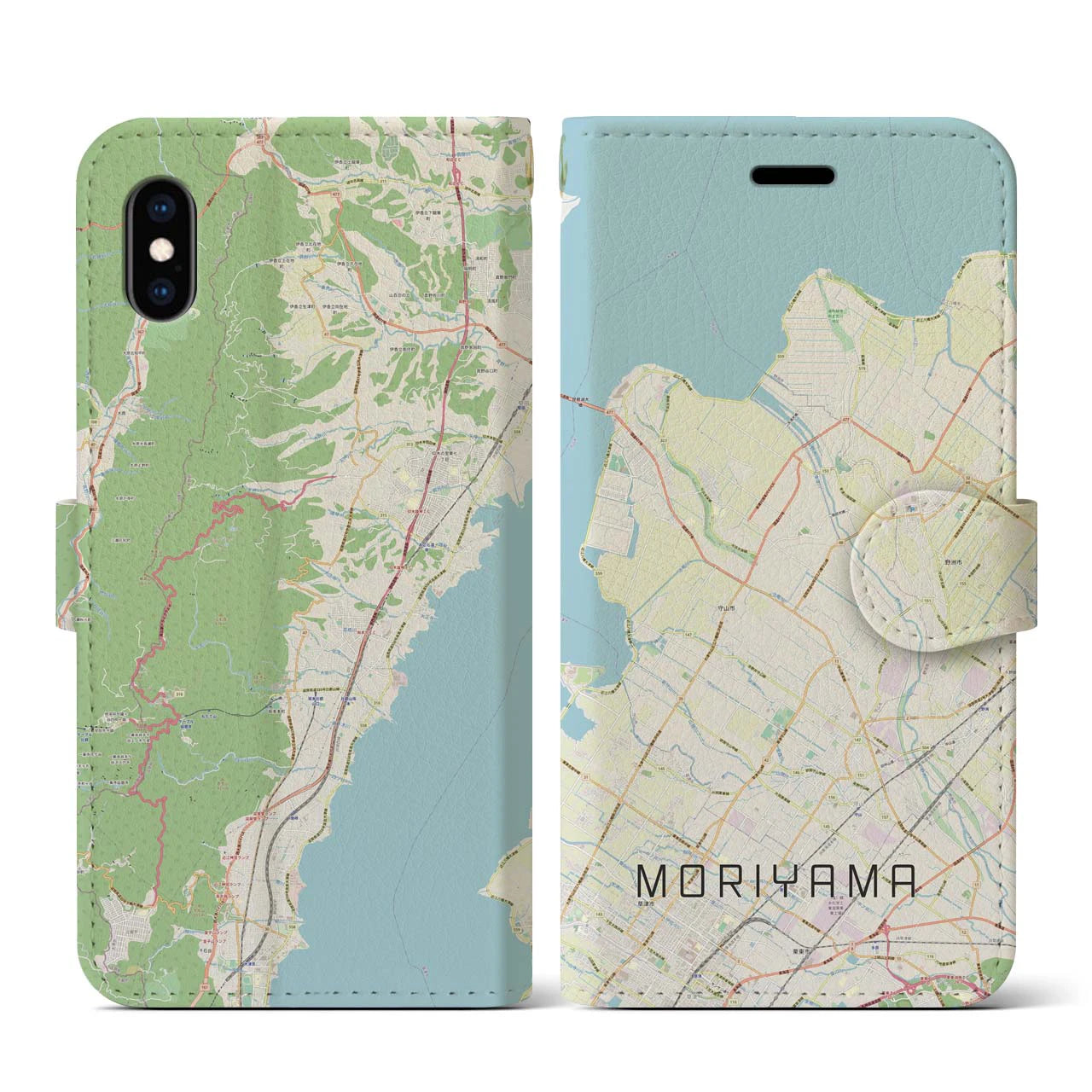 【守山(滋賀県)】地図柄iPhoneケース(手帳タイプ)ナチュラル・iPhone XS / X 用
