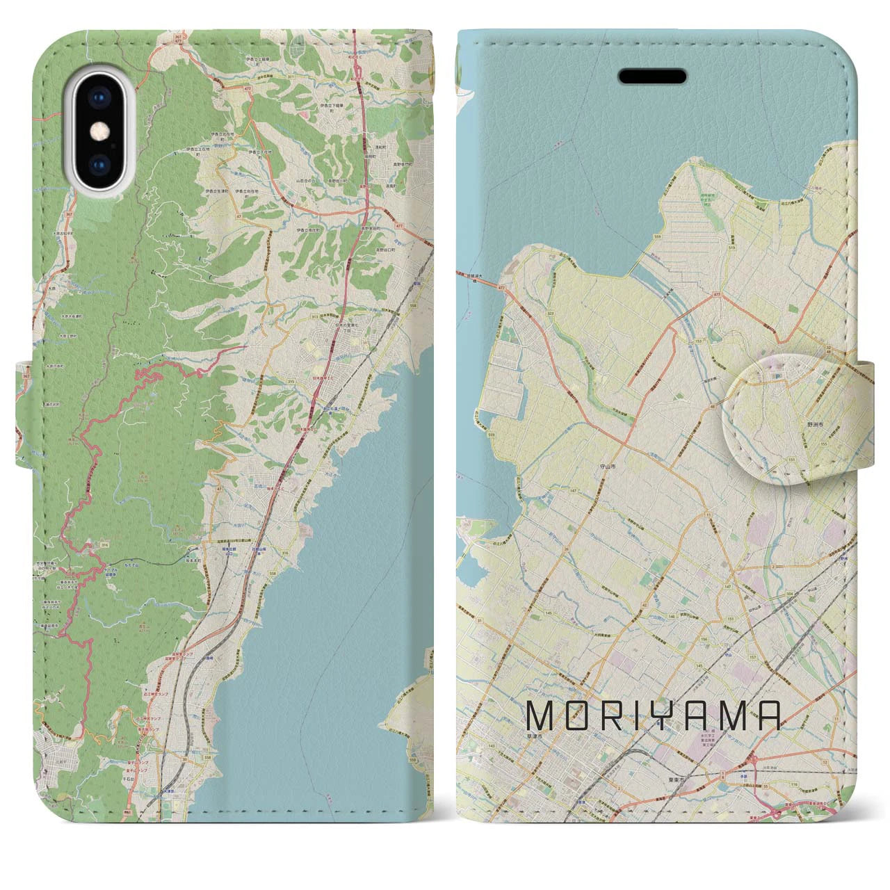 【守山(滋賀県)】地図柄iPhoneケース(手帳タイプ)ナチュラル・iPhone XS Max 用