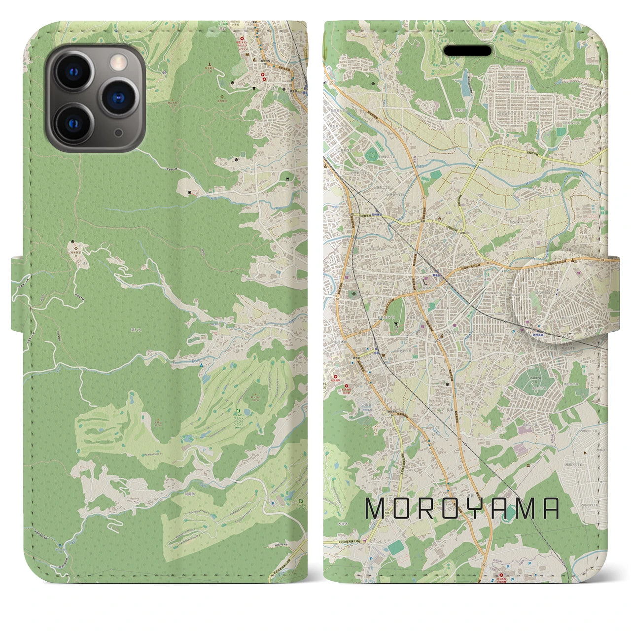 【毛呂山(埼玉県)】地図柄iPhoneケース(手帳タイプ)ナチュラル・iPhone 11 Pro Max 用