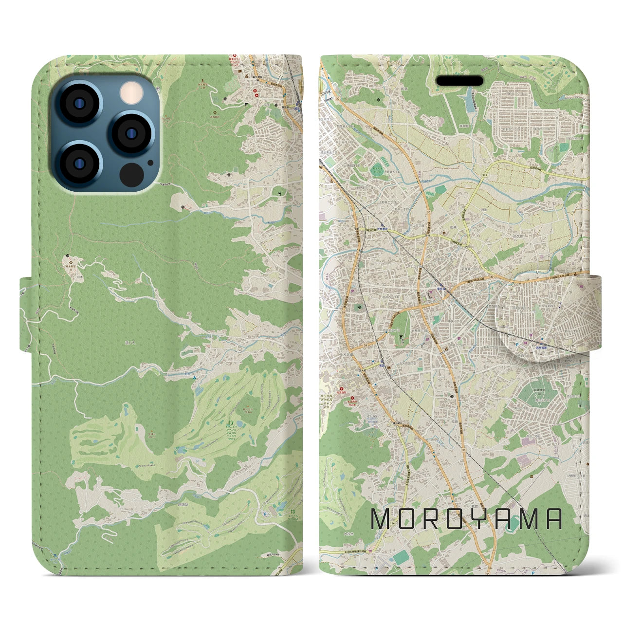 【毛呂山(埼玉県)】地図柄iPhoneケース(手帳タイプ)ナチュラル・iPhone 12 / 12 Pro 用