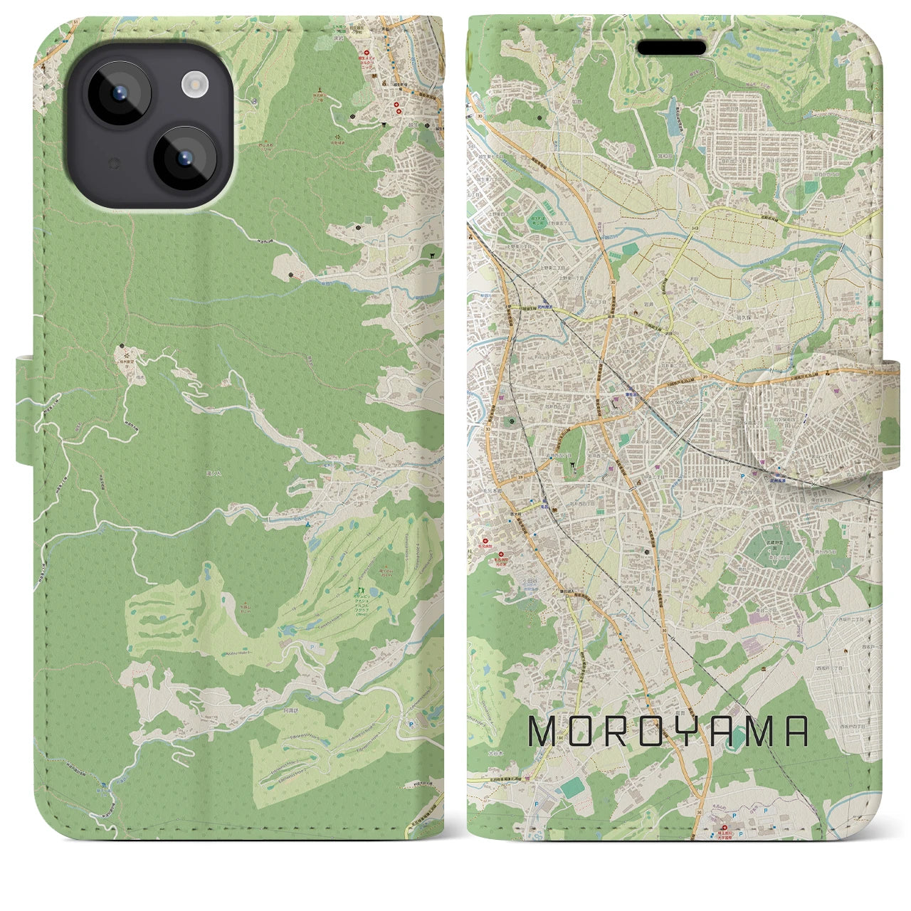 【毛呂山(埼玉県)】地図柄iPhoneケース(手帳タイプ)ナチュラル・iPhone 14 Plus 用