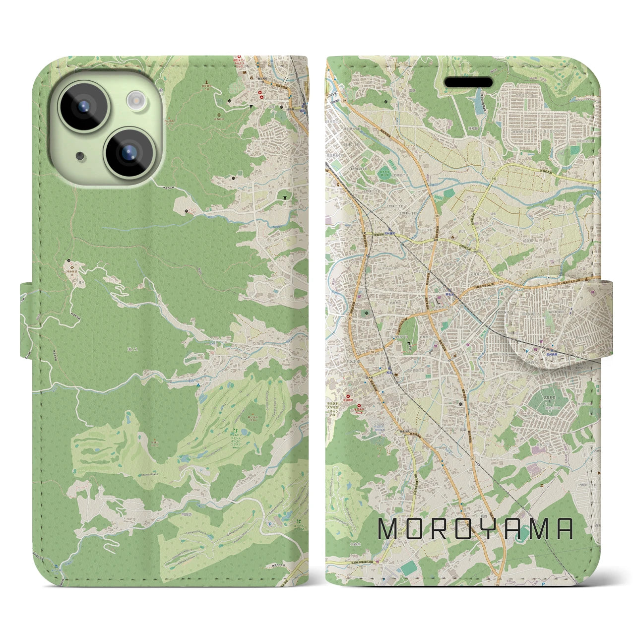 【毛呂山(埼玉県)】地図柄iPhoneケース(手帳タイプ)ナチュラル・iPhone 15 用