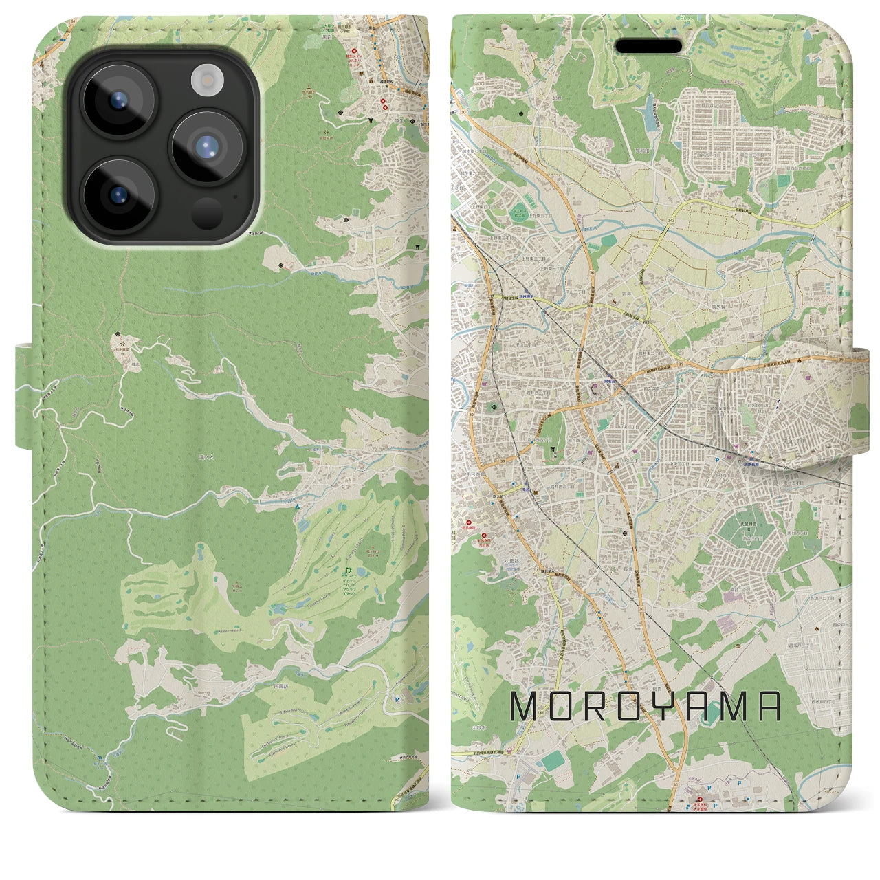 【毛呂山(埼玉県)】地図柄iPhoneケース(手帳タイプ)ナチュラル・iPhone 15 Pro Max 用