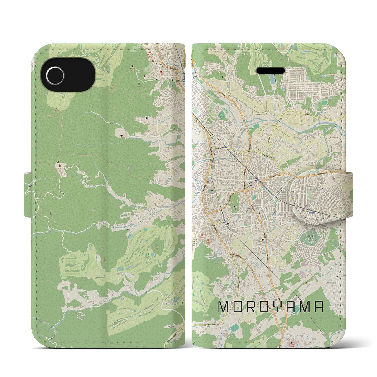 【毛呂山(埼玉県)】地図柄iPhoneケース(手帳タイプ)ナチュラル・iPhone SE(第3 / 第2世代) / 8 / 7 / 6s / 6 用