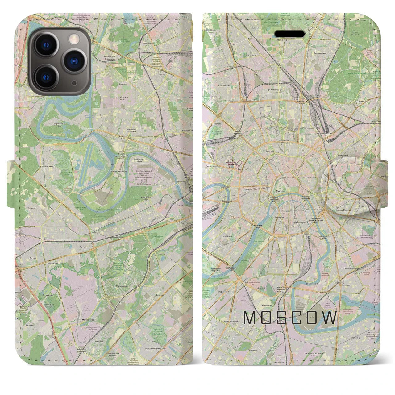 【モスクワ(ロシア)】地図柄iPhoneケース(手帳タイプ)ナチュラル・iPhone 11 Pro Max 用
