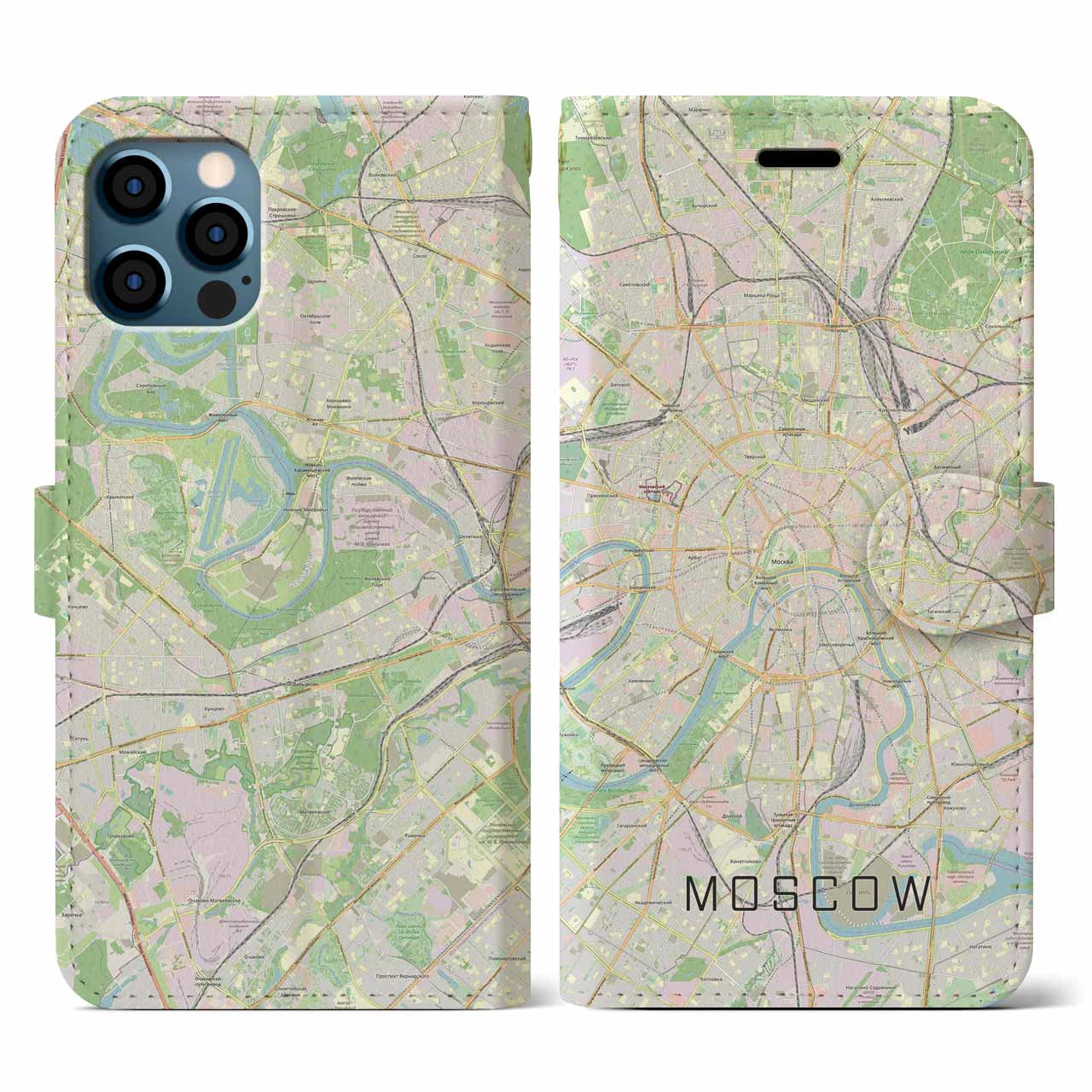 【モスクワ(ロシア)】地図柄iPhoneケース(手帳タイプ)ナチュラル・iPhone 12 / 12 Pro 用