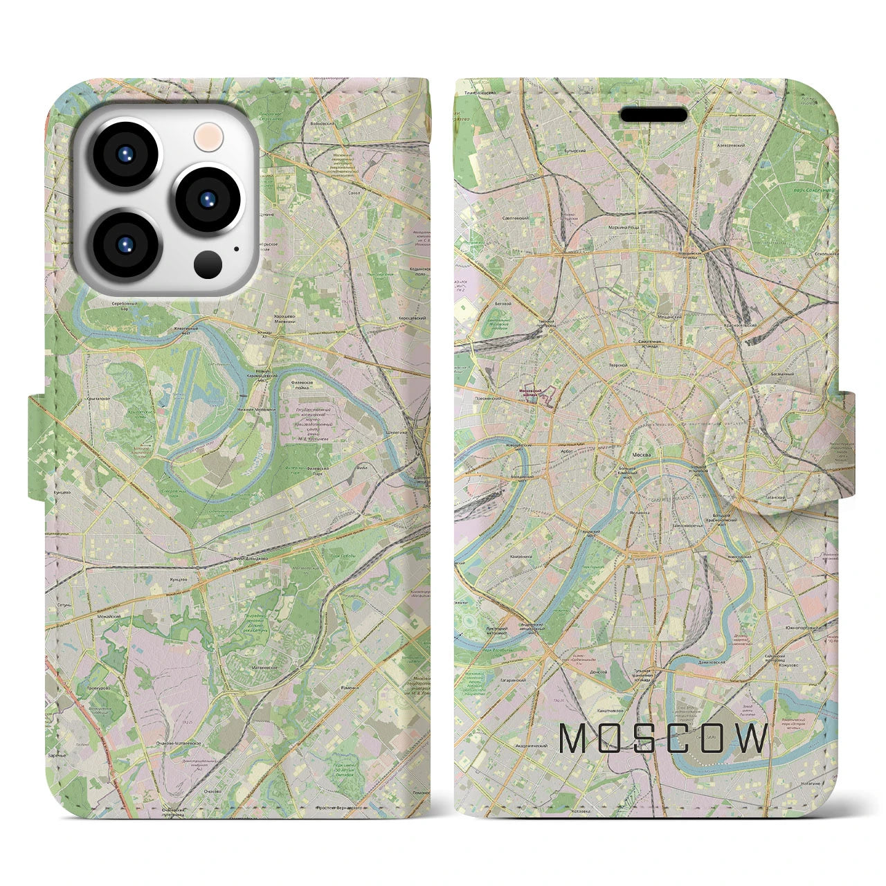 【モスクワ(ロシア)】地図柄iPhoneケース(手帳タイプ)ナチュラル・iPhone 13 Pro 用