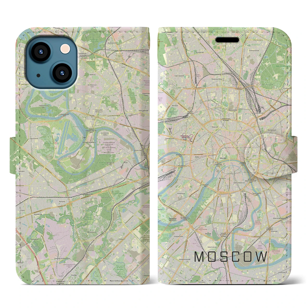【モスクワ(ロシア)】地図柄iPhoneケース(手帳タイプ)ナチュラル・iPhone 13 用