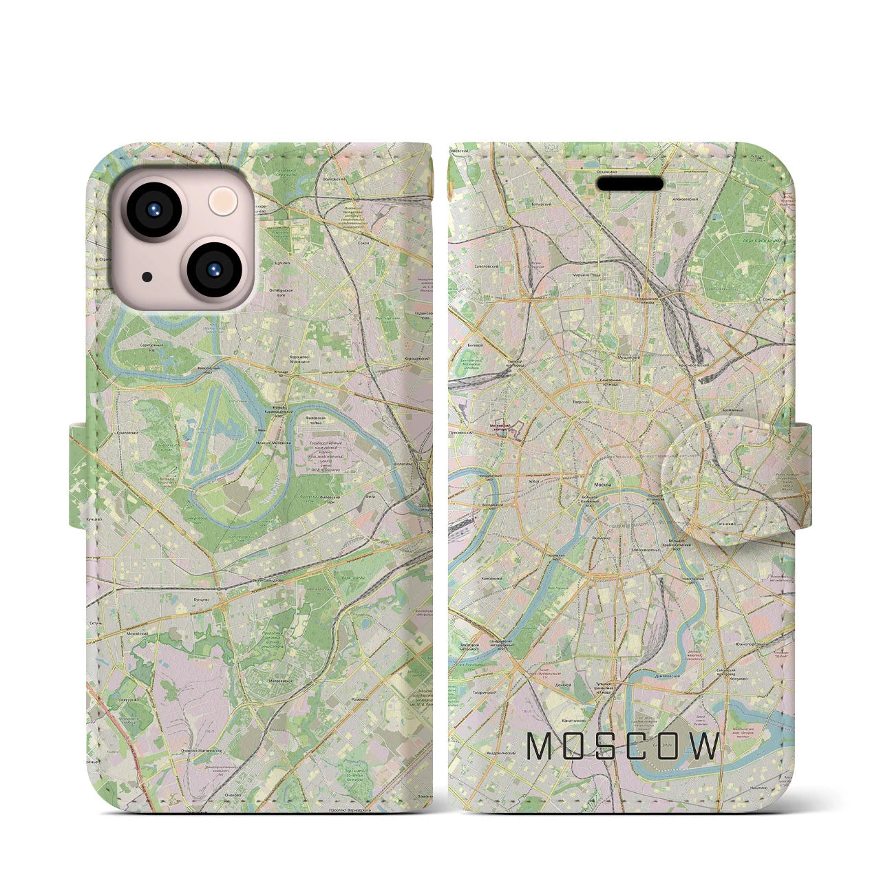 【モスクワ(ロシア)】地図柄iPhoneケース(手帳タイプ)ナチュラル・iPhone 13 mini 用