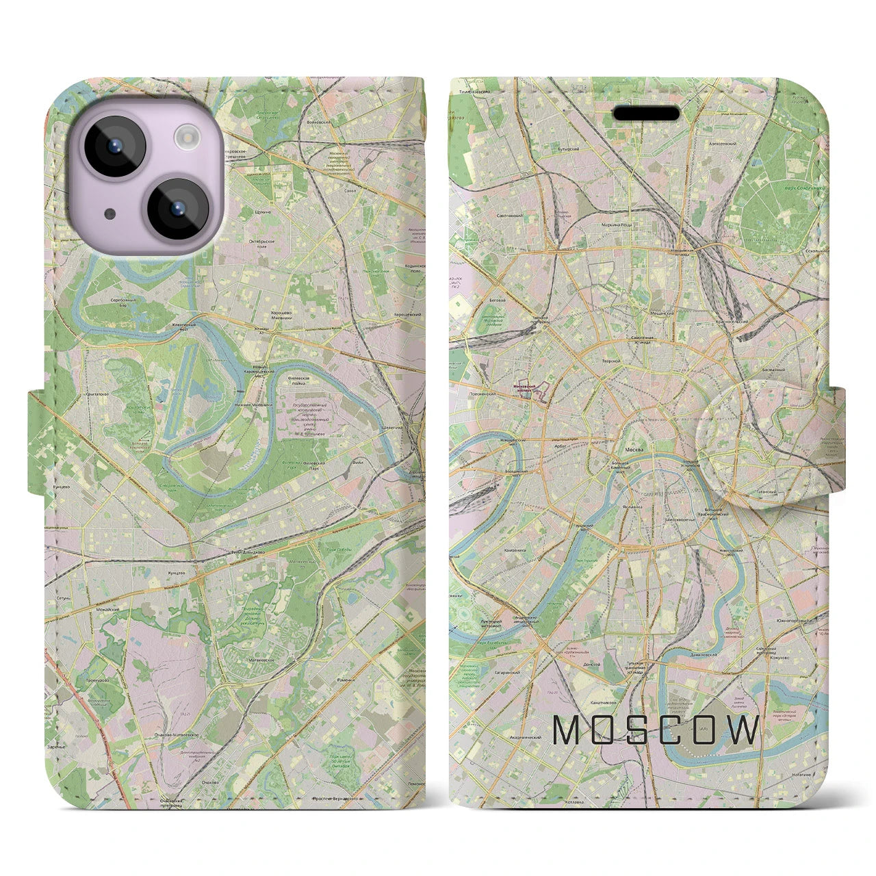 【モスクワ(ロシア)】地図柄iPhoneケース(手帳タイプ)ナチュラル・iPhone 14 用