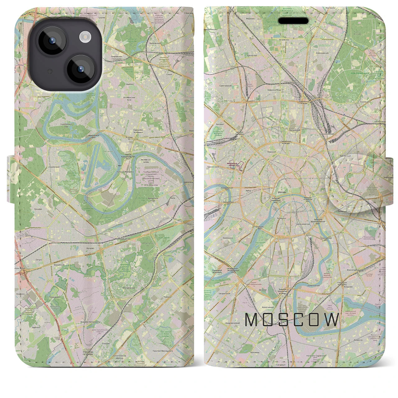 【モスクワ(ロシア)】地図柄iPhoneケース(手帳タイプ)ナチュラル・iPhone 14 Plus 用