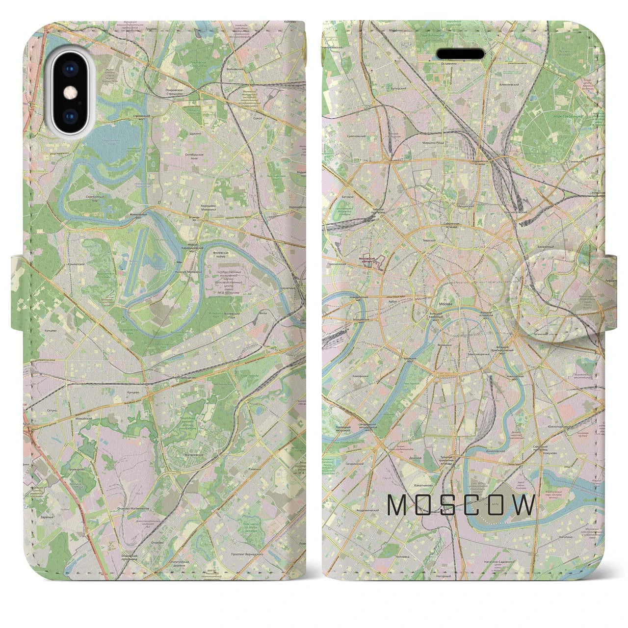 【モスクワ(ロシア)】地図柄iPhoneケース(手帳タイプ)ナチュラル・iPhone XS Max 用