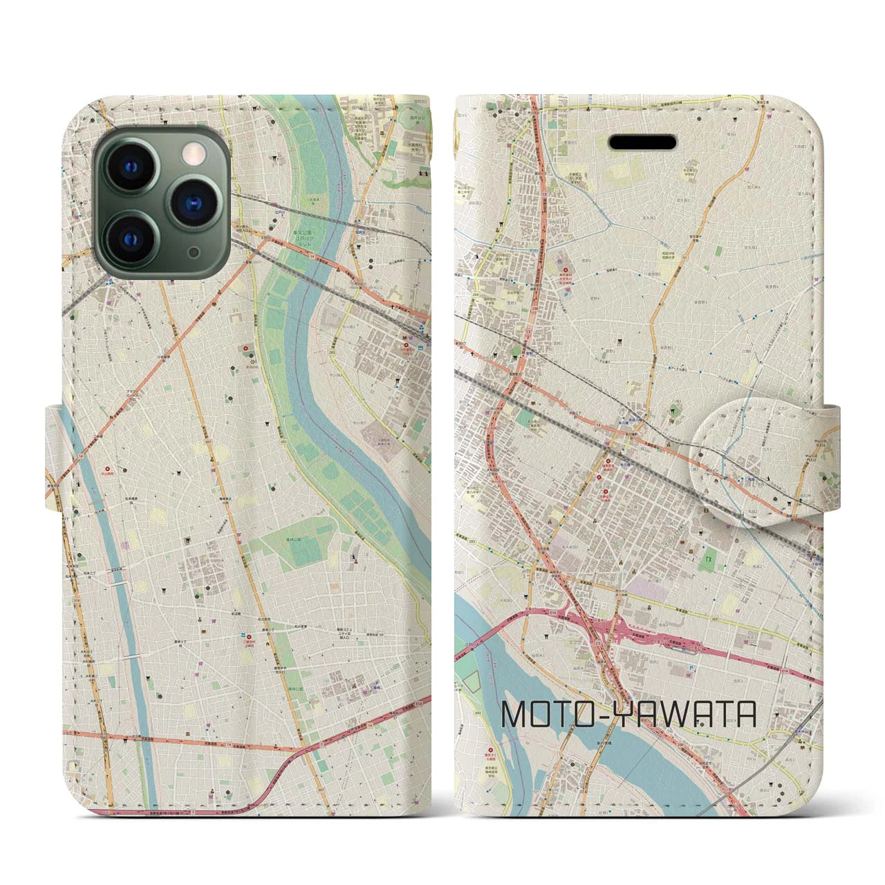 【本八幡(千葉県)】地図柄iPhoneケース(手帳タイプ)ナチュラル・iPhone 11 Pro 用