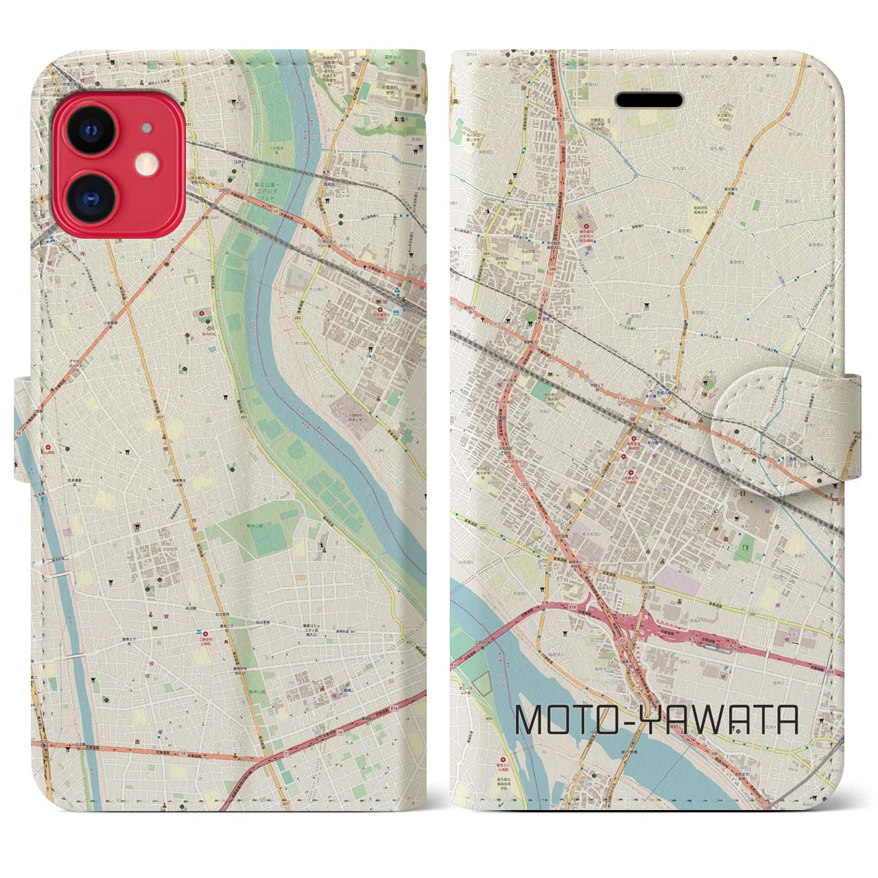 【本八幡(千葉県)】地図柄iPhoneケース(手帳タイプ)ナチュラル・iPhone 11 用