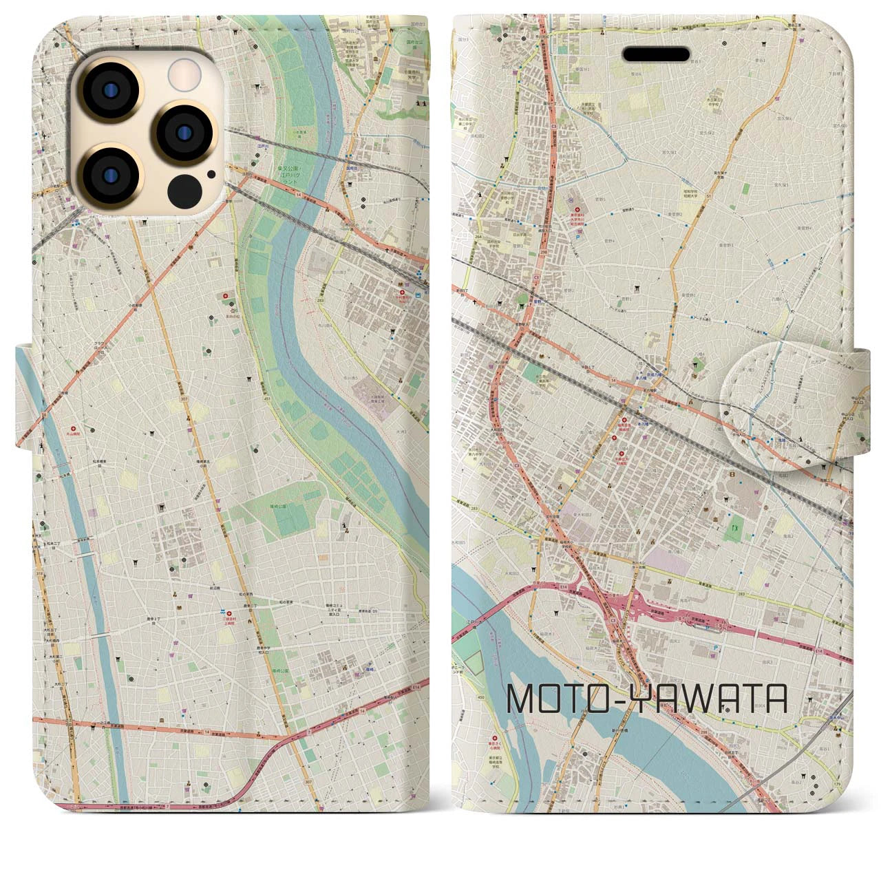 【本八幡(千葉県)】地図柄iPhoneケース(手帳タイプ)ナチュラル・iPhone 12 Pro Max 用