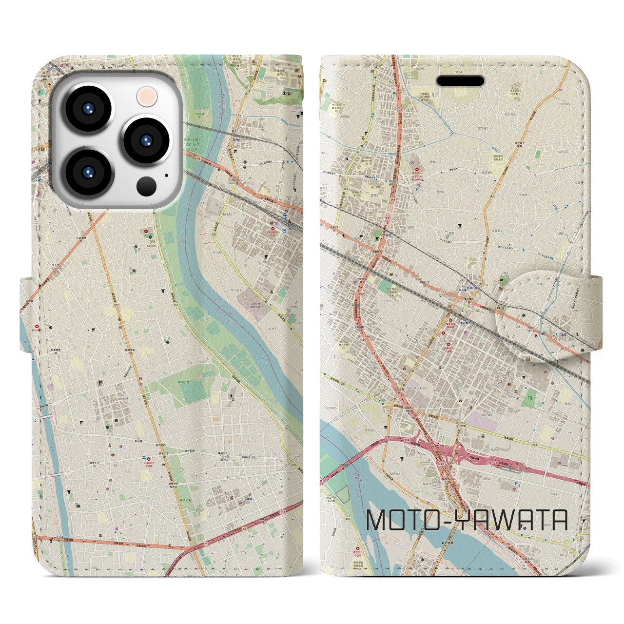 【本八幡(千葉県)】地図柄iPhoneケース(手帳タイプ)ナチュラル・iPhone 13 Pro 用