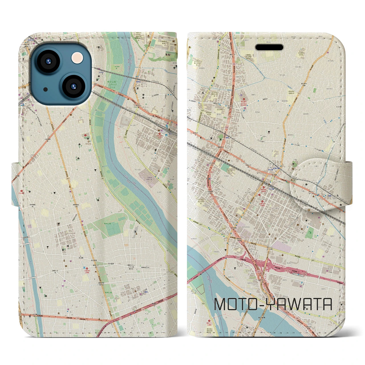 【本八幡(千葉県)】地図柄iPhoneケース(手帳タイプ)ナチュラル・iPhone 13 用
