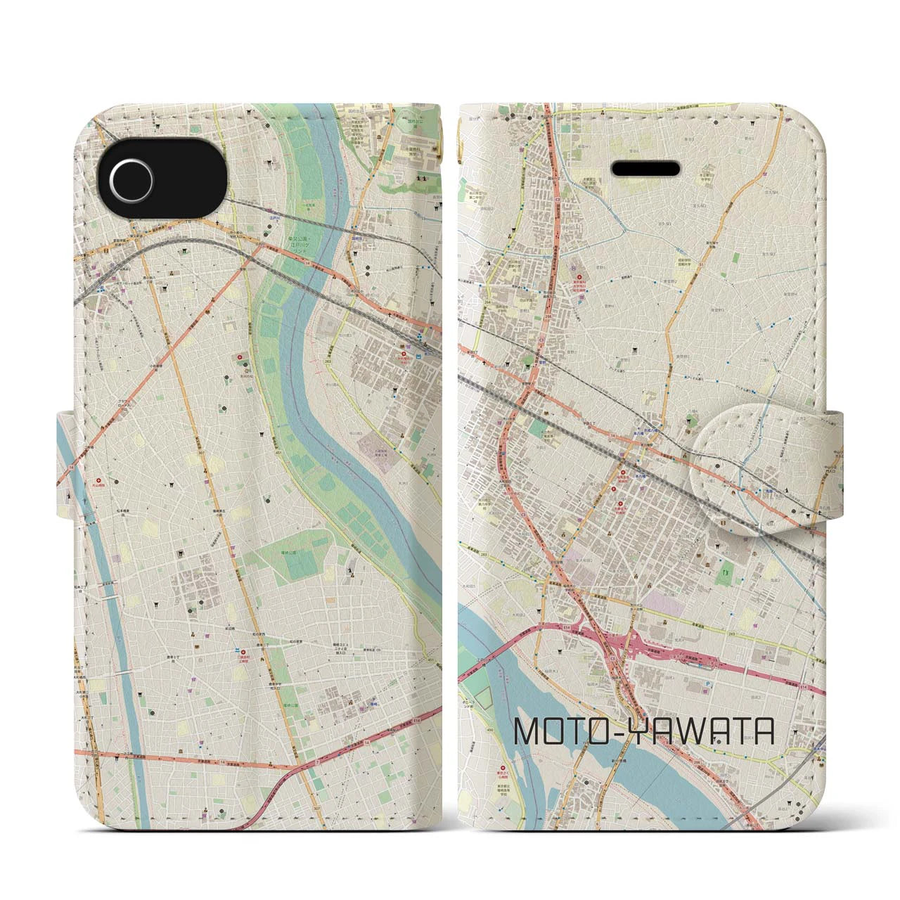 【本八幡(千葉県)】地図柄iPhoneケース(手帳タイプ)ナチュラル・iPhone SE(第3 / 第2世代) / 8 / 7 / 6s / 6 用